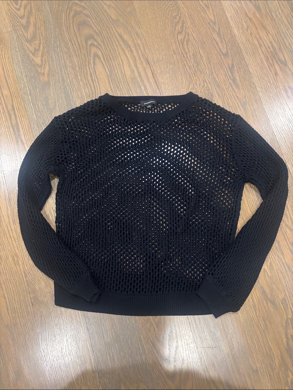 summersalt Medium Black Open-Weave Crewneck Sweater
